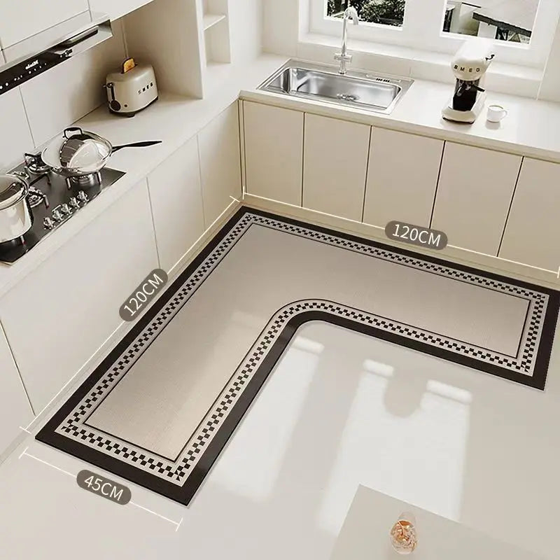 Simple Diatomaceous Earth Kitchen Rug, L-Shaped Home Restaurant Mat, Waterproof Oil-Resistant, Easy Clean, 120Cmx120Cm, Perfect for Kitchen Sink Corner