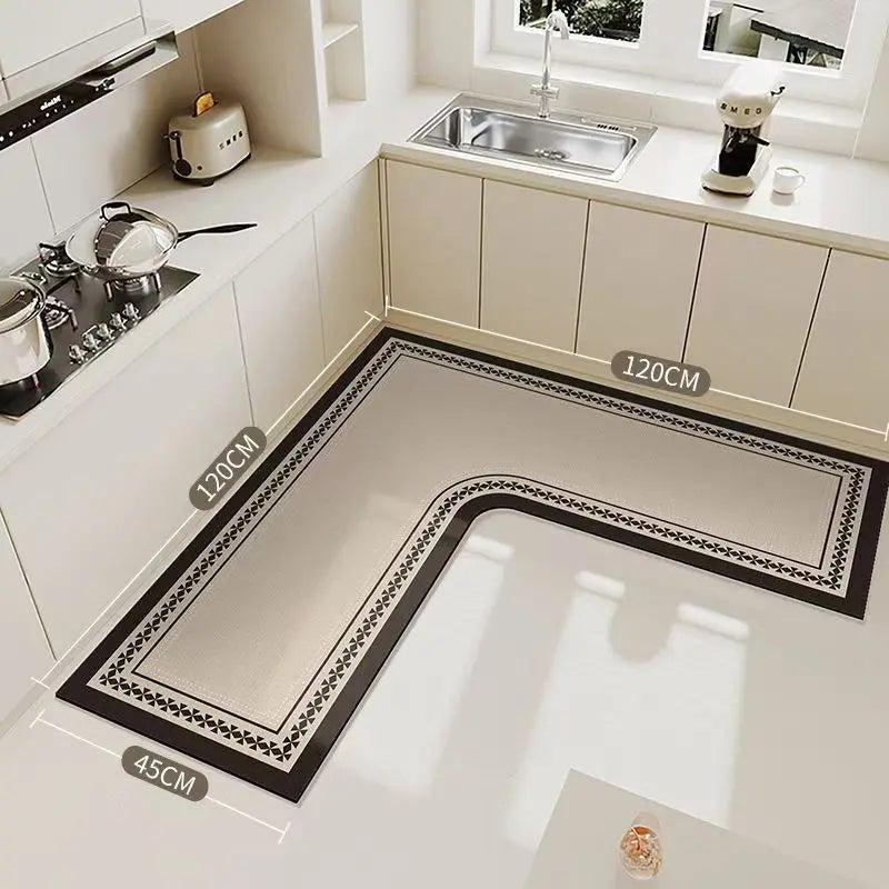 Simple Diatomaceous Earth Kitchen Rug, L-Shaped Home Restaurant Mat, Waterproof Oil-Resistant, Easy Clean, 120Cmx120Cm, Perfect for Kitchen Sink Corner