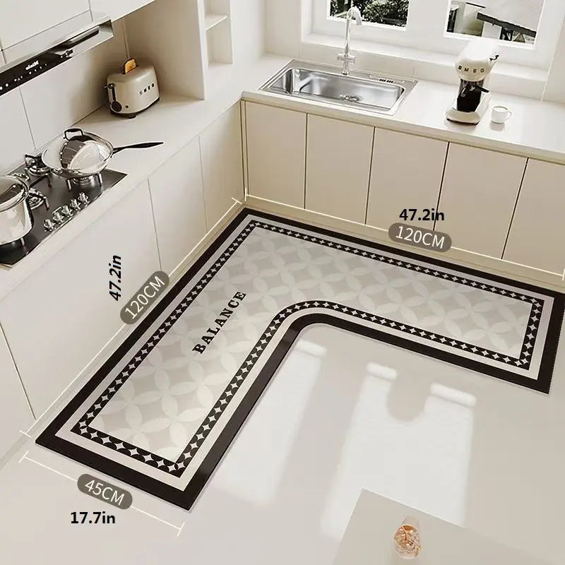 Simple Diatomaceous Earth Kitchen Rug, L-Shaped Home Restaurant Mat, Waterproof Oil-Resistant, Easy Clean, 120Cmx120Cm, Perfect for Kitchen Sink Corner