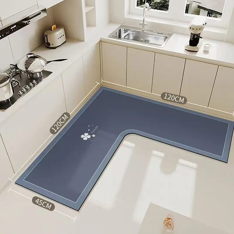 Simple Diatomaceous Earth Kitchen Rug, L-Shaped Home Restaurant Mat, Waterproof Oil-Resistant, Easy Clean, 120Cmx120Cm, Perfect for Kitchen Sink Corner